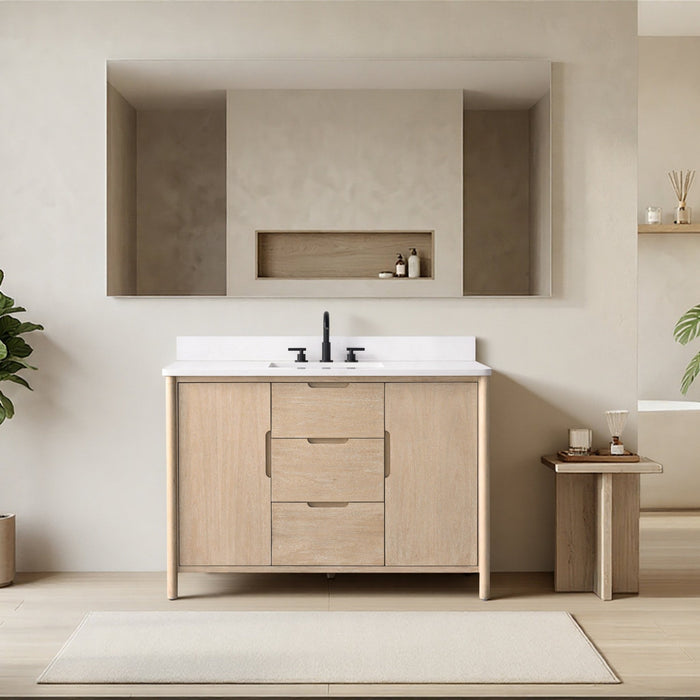 Vanity Art 48" Freestanding Bathroom Vanity with Integrated Finger Pull Doors and Engineered Stone Top - HomeBeyond