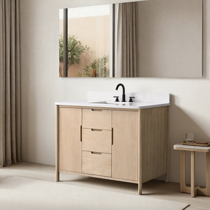 Vanity Art 48" Freestanding Bathroom Vanity with Integrated Finger Pull Doors and Engineered Stone Top - HomeBeyond