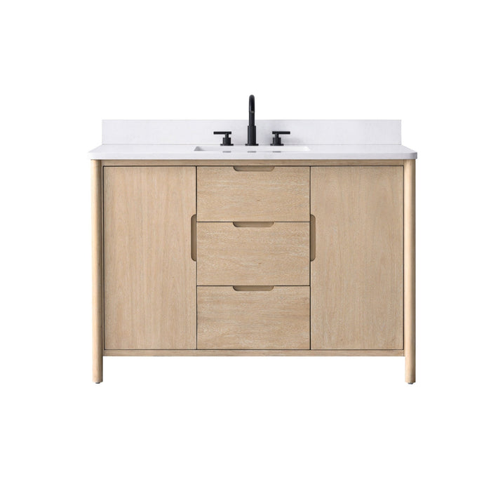 Vanity Art 48" Freestanding Bathroom Vanity with Integrated Finger Pull Doors and Engineered Stone Top - HomeBeyond