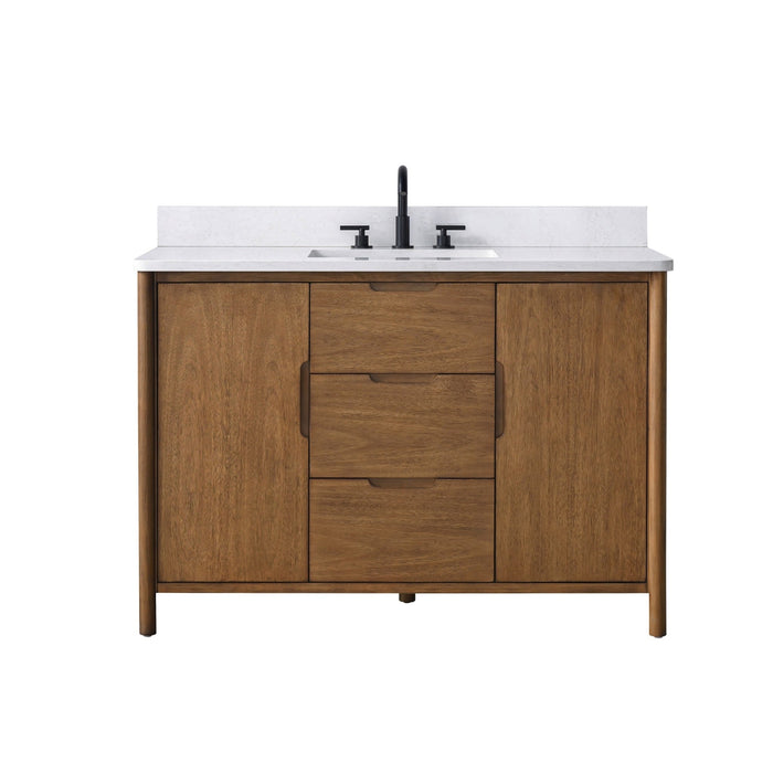 Vanity Art 48" Freestanding Bathroom Vanity with Integrated Finger Pull Doors and Engineered Stone Top - HomeBeyond
