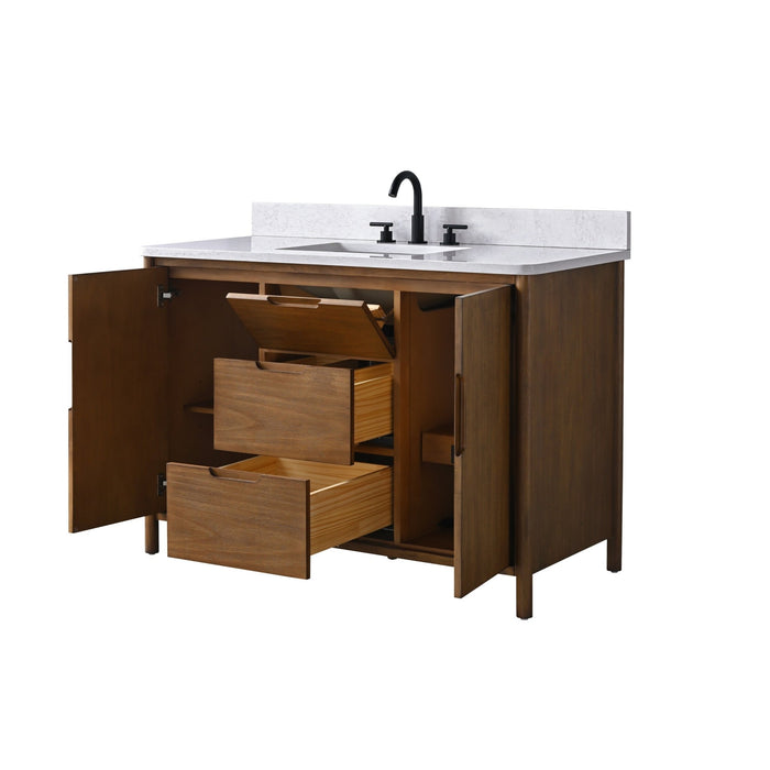 Vanity Art 48" Freestanding Bathroom Vanity with Integrated Finger Pull Doors and Engineered Stone Top - HomeBeyond