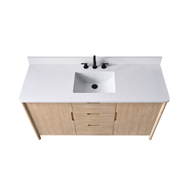 Vanity Art 60" Freestanding Bathroom Vanity with Integrated Finger Pull Doors and Engineered Stone Top - HomeBeyond
