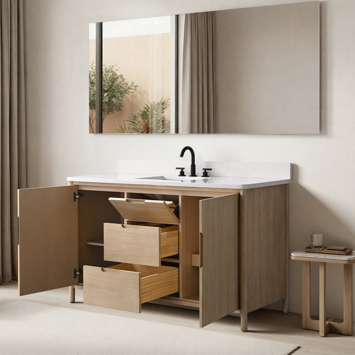 Vanity Art 60" Freestanding Bathroom Vanity with Integrated Finger Pull Doors and Engineered Stone Top - HomeBeyond