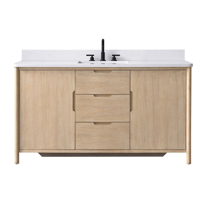 Vanity Art 60" Freestanding Bathroom Vanity with Integrated Finger Pull Doors and Engineered Stone Top - HomeBeyond