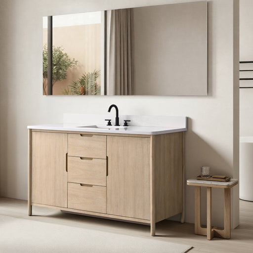 Vanity Art 60" Freestanding Bathroom Vanity with Integrated Finger Pull Doors and Engineered Stone Top - HomeBeyond