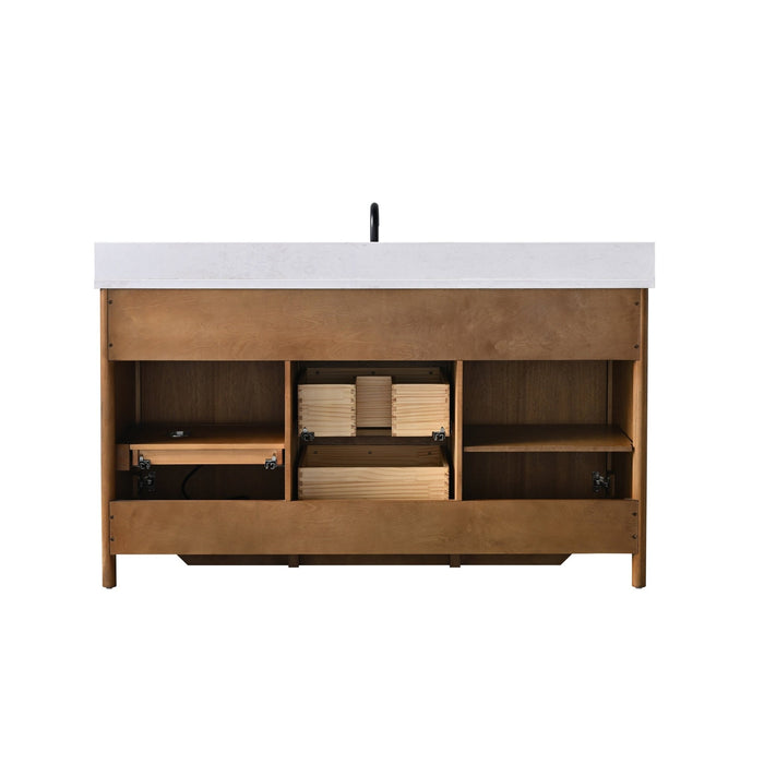 Vanity Art 60" Freestanding Bathroom Vanity with Integrated Finger Pull Doors and Engineered Stone Top - HomeBeyond