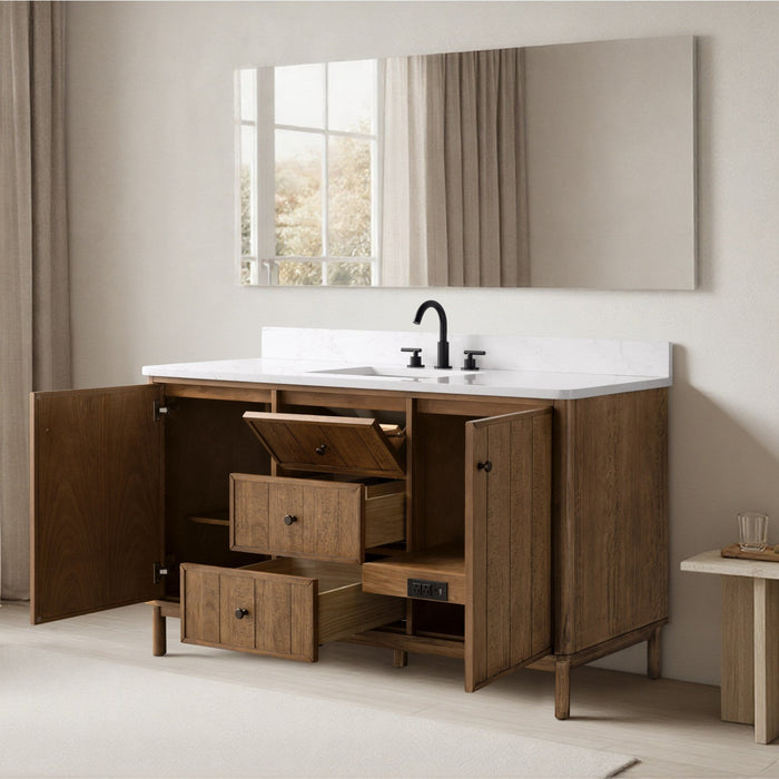 Vanity Art 60" Single Sink Freestanding Bathroom Vanity with Engineered Stone Top - HomeBeyond