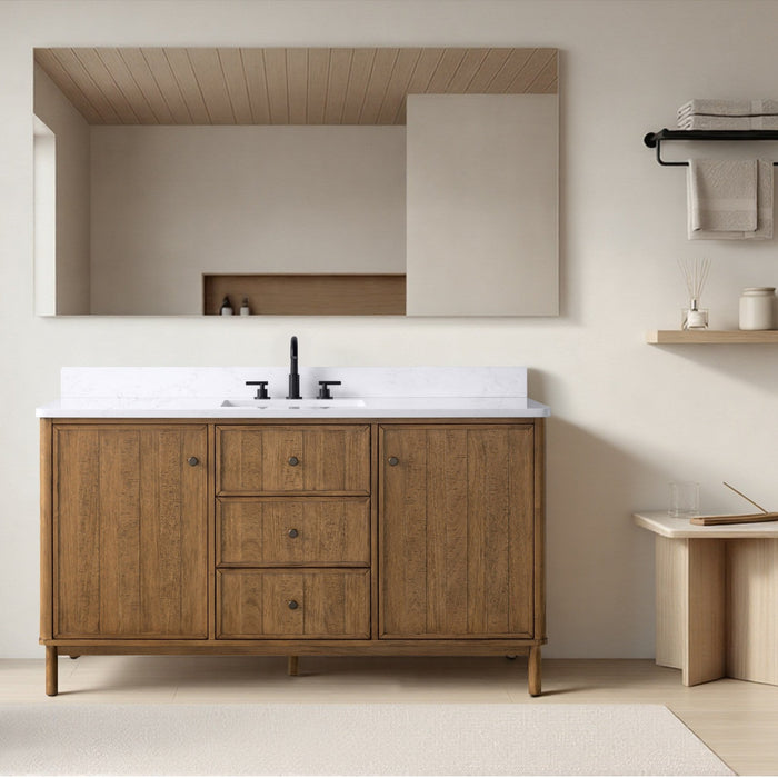 Vanity Art 60" Single Sink Freestanding Bathroom Vanity with Engineered Stone Top - HomeBeyond