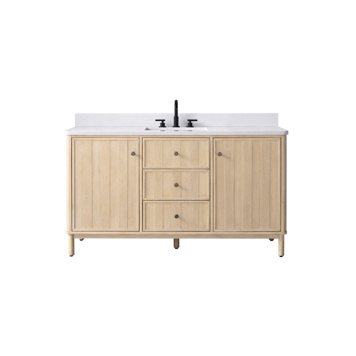 Vanity Art 60" Single Sink Freestanding Bathroom Vanity with Engineered Stone Top - HomeBeyond