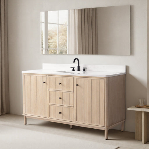 Vanity Art 60" Single Sink Freestanding Bathroom Vanity with Engineered Stone Top - HomeBeyond