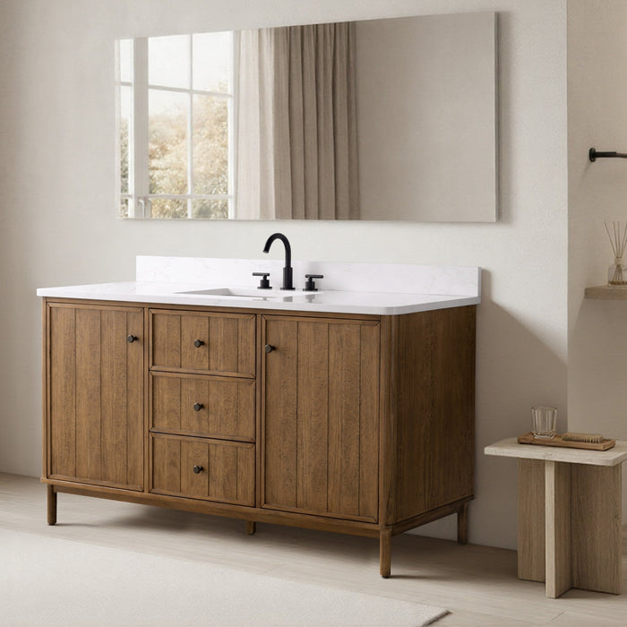 Vanity Art 60" Single Sink Freestanding Bathroom Vanity with Engineered Stone Top - HomeBeyond