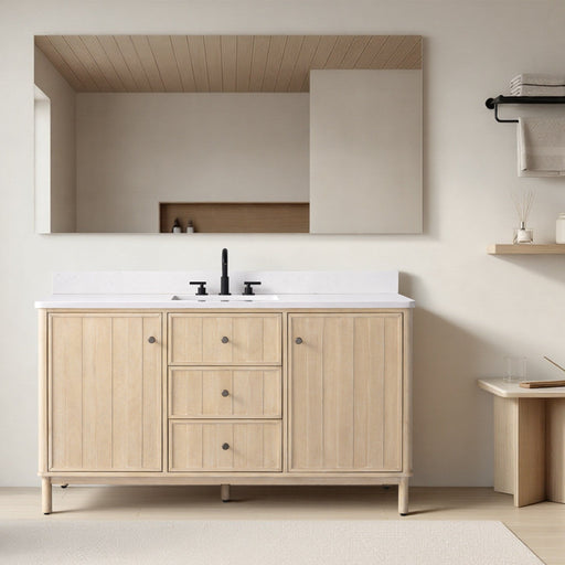 Vanity Art 60" Single Sink Freestanding Bathroom Vanity with Engineered Stone Top - HomeBeyond