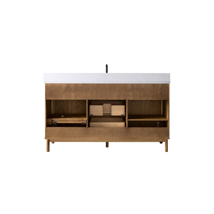 Vanity Art 60" Single Sink Freestanding Bathroom Vanity with Engineered Stone Top - HomeBeyond