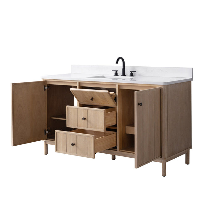 Vanity Art 60" Single Sink Freestanding Bathroom Vanity with Engineered Stone Top - HomeBeyond
