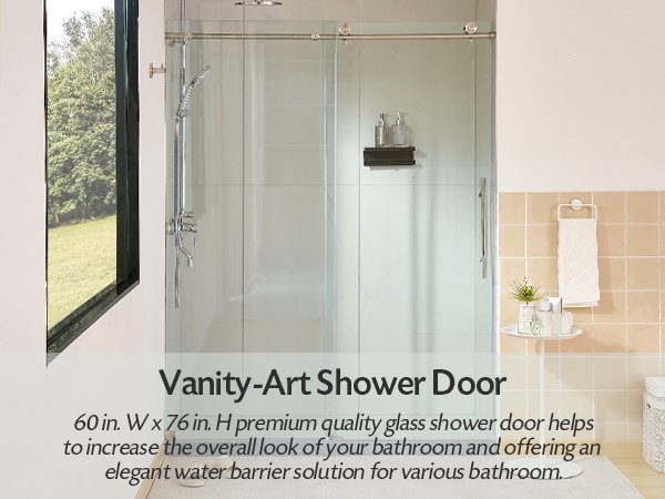 Vanity Art 60 x 76 Inches Frameless Single Sliding Glass Barn Shower Door Chrome - VASSD6076CH - HomeBeyond