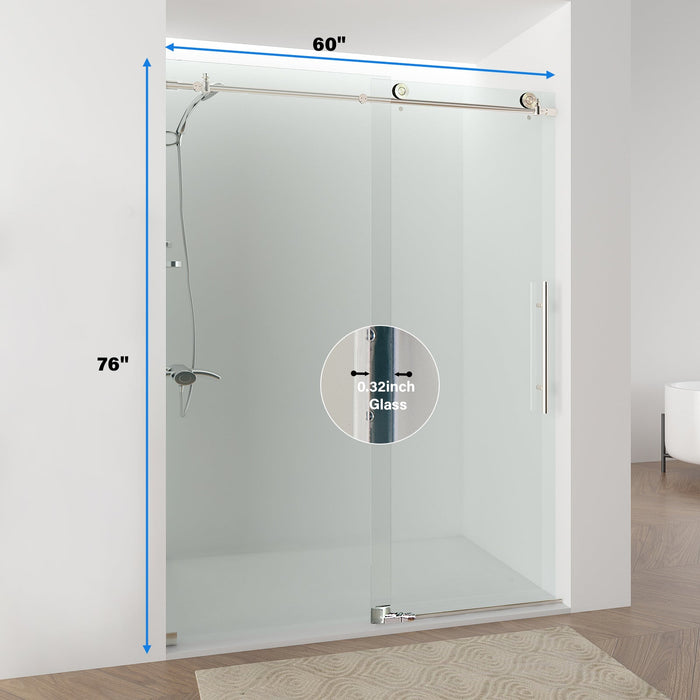 Vanity Art 60 x 76 Inches Frameless Single Sliding Glass Barn Shower Door Chrome - VASSD6076CH - HomeBeyond