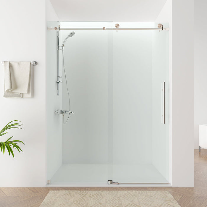 Vanity Art 60 x 76 Inches Frameless Single Sliding Glass Barn Shower Door Chrome - VASSD6076CH - HomeBeyond