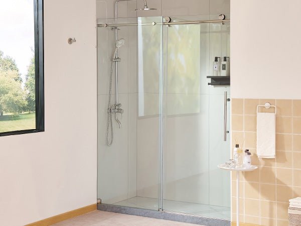 Vanity Art 60 x 76 Inches Frameless Single Sliding Glass Barn Shower Door Chrome - VASSD6076CH - HomeBeyond