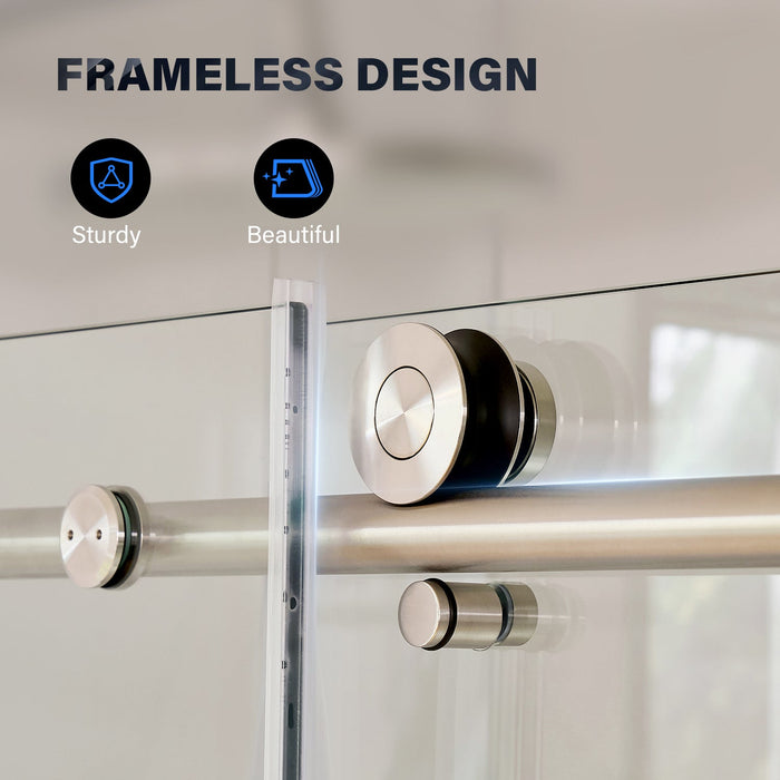 Vanity Art 60 x 76 Inches Frameless Single Sliding Glass Barn Shower Door Chrome - VASSD6076CH - HomeBeyond