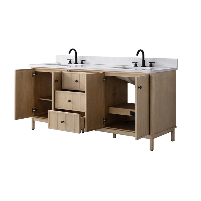 Vanity Art 72" Double Sink Freestanding Bathroom Vanity with Engineered Stone Top - HomeBeyond