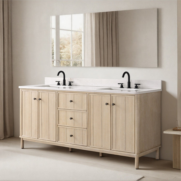 Vanity Art 72" Double Sink Freestanding Bathroom Vanity with Engineered Stone Top - HomeBeyond