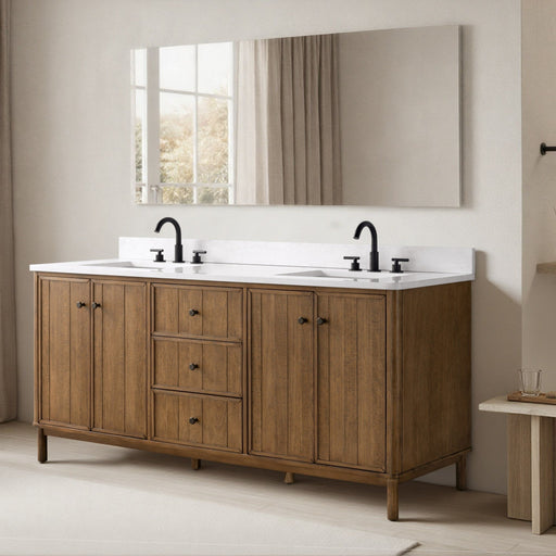 Vanity Art 72" Double Sink Freestanding Bathroom Vanity with Engineered Stone Top - HomeBeyond