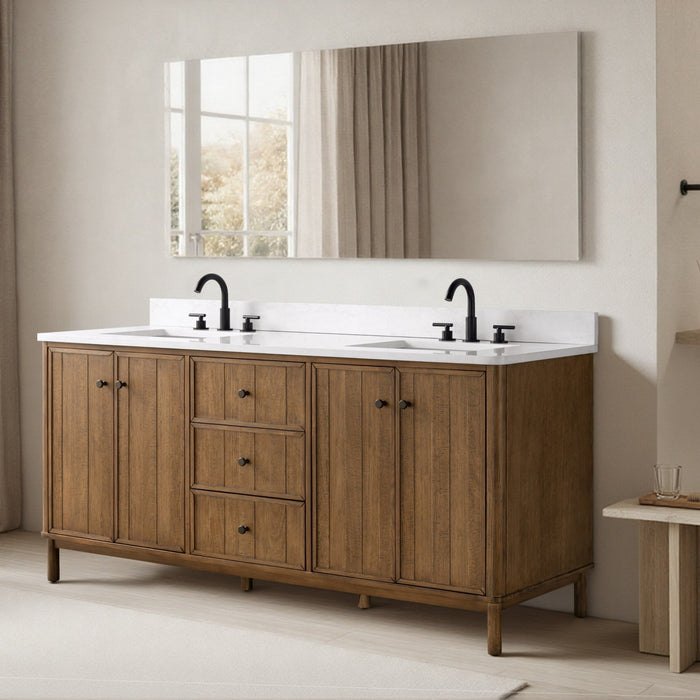 Vanity Art 72" Double Sink Freestanding Bathroom Vanity with Engineered Stone Top - HomeBeyond