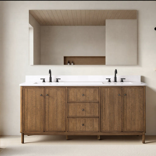 Vanity Art 72" Double Sink Freestanding Bathroom Vanity with Engineered Stone Top - HomeBeyond