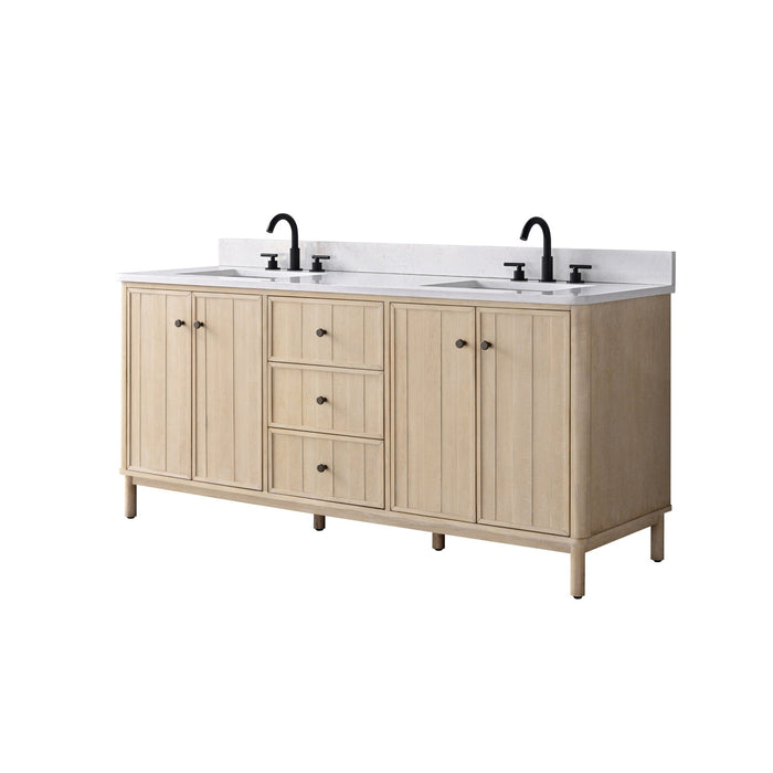 Vanity Art 72" Double Sink Freestanding Bathroom Vanity with Engineered Stone Top - HomeBeyond