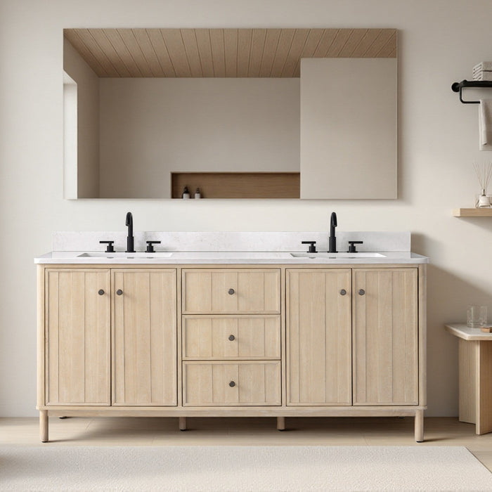 Vanity Art 72" Double Sink Freestanding Bathroom Vanity with Engineered Stone Top - HomeBeyond