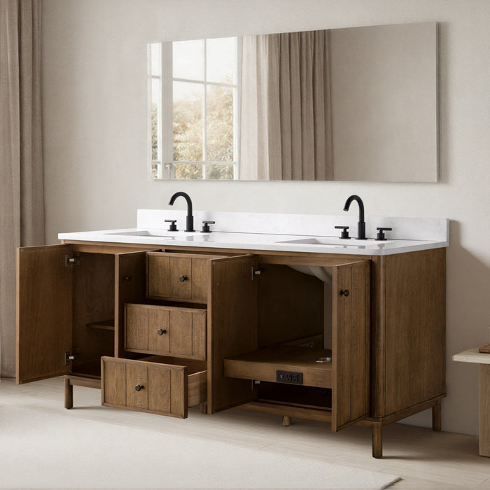 Vanity Art 72" Double Sink Freestanding Bathroom Vanity with Engineered Stone Top - HomeBeyond