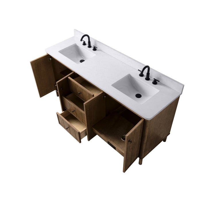 Vanity Art 72" Double Sink Freestanding Bathroom Vanity with Engineered Stone Top - HomeBeyond