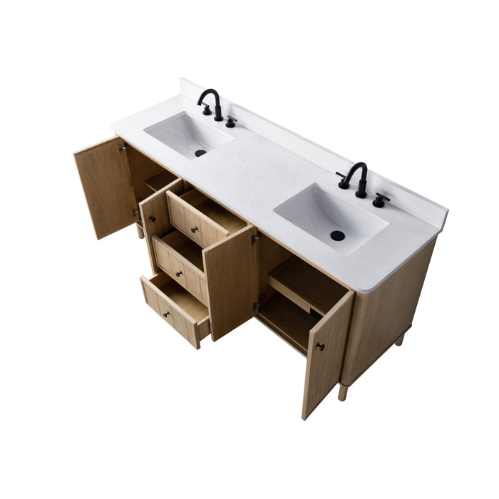 Vanity Art 72" Double Sink Freestanding Bathroom Vanity with Engineered Stone Top - HomeBeyond