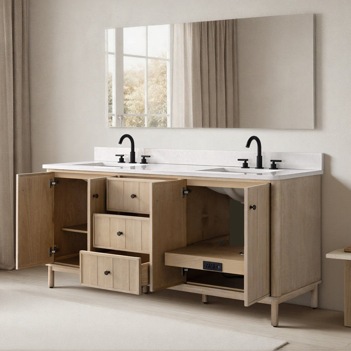 Vanity Art 72" Double Sink Freestanding Bathroom Vanity with Engineered Stone Top - HomeBeyond