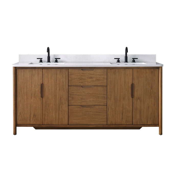 Vanity Art 72" Freestanding Bathroom Vanity with Integrated Finger Pull Doors and Engineered Stone Top - HomeBeyond