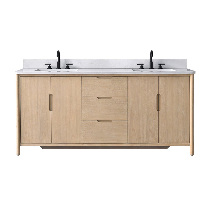 Vanity Art 72" Freestanding Bathroom Vanity with Integrated Finger Pull Doors and Engineered Stone Top - HomeBeyond