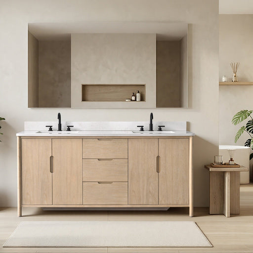 Vanity Art 72" Freestanding Bathroom Vanity with Integrated Finger Pull Doors and Engineered Stone Top - HomeBeyond
