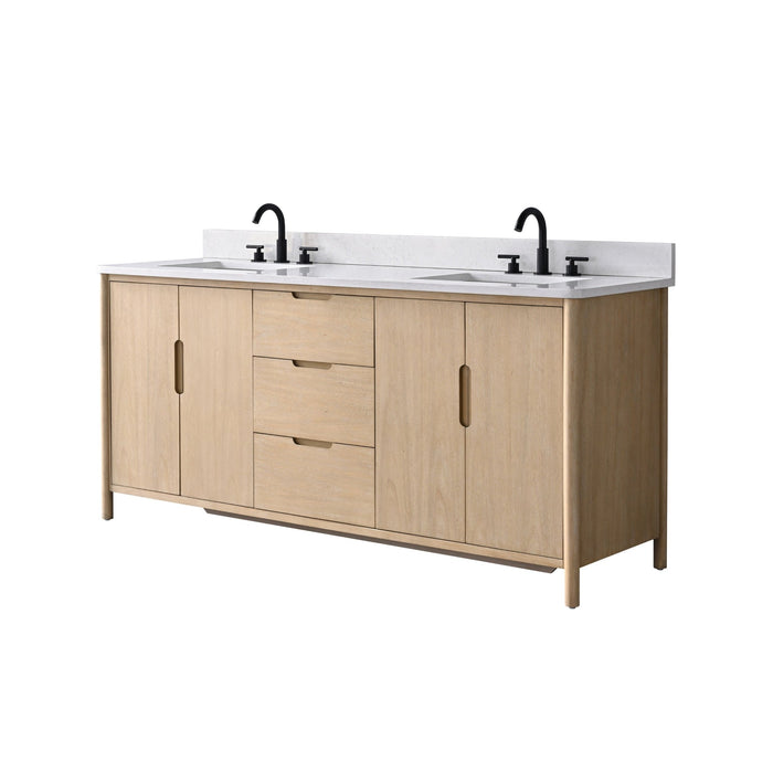Vanity Art 72" Freestanding Bathroom Vanity with Integrated Finger Pull Doors and Engineered Stone Top - HomeBeyond