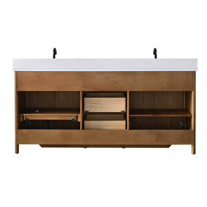 Vanity Art 72" Freestanding Bathroom Vanity with Integrated Finger Pull Doors and Engineered Stone Top - HomeBeyond