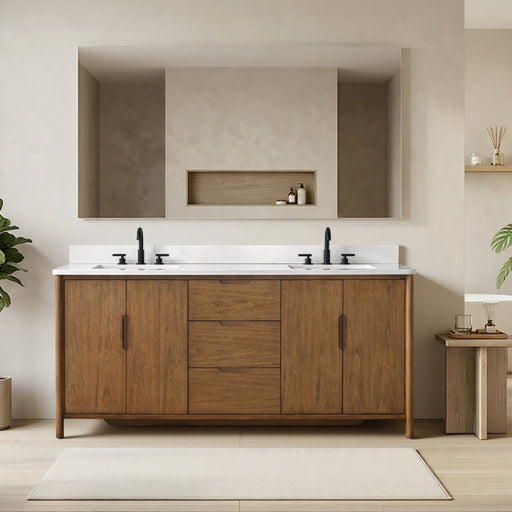 Vanity Art 72" Freestanding Bathroom Vanity with Integrated Finger Pull Doors and Engineered Stone Top - HomeBeyond