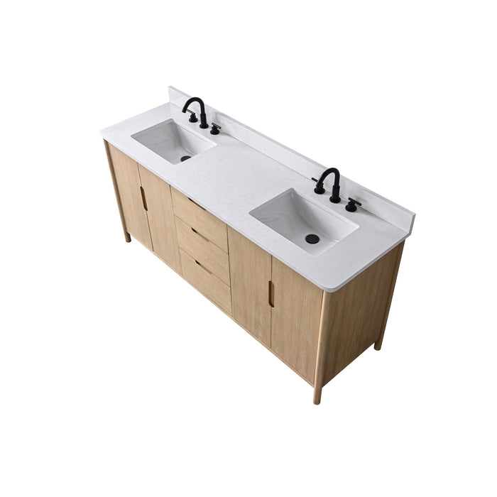 Vanity Art 72" Freestanding Bathroom Vanity with Integrated Finger Pull Doors and Engineered Stone Top - HomeBeyond