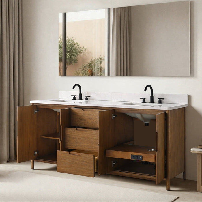 Vanity Art 72" Freestanding Bathroom Vanity with Integrated Finger Pull Doors and Engineered Stone Top - HomeBeyond