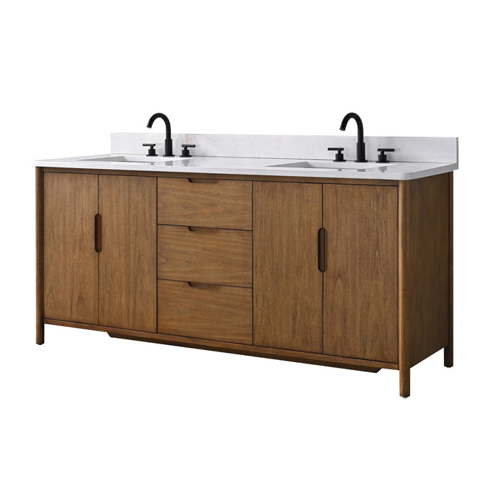 Vanity Art 72" Freestanding Bathroom Vanity with Integrated Finger Pull Doors and Engineered Stone Top - HomeBeyond