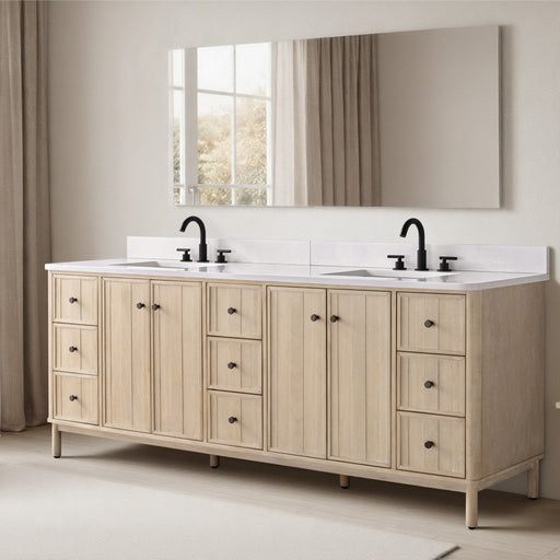 Vanity Art 84" Double Sink Freestanding Bathroom Vanity with Engineered Stone Top - HomeBeyond