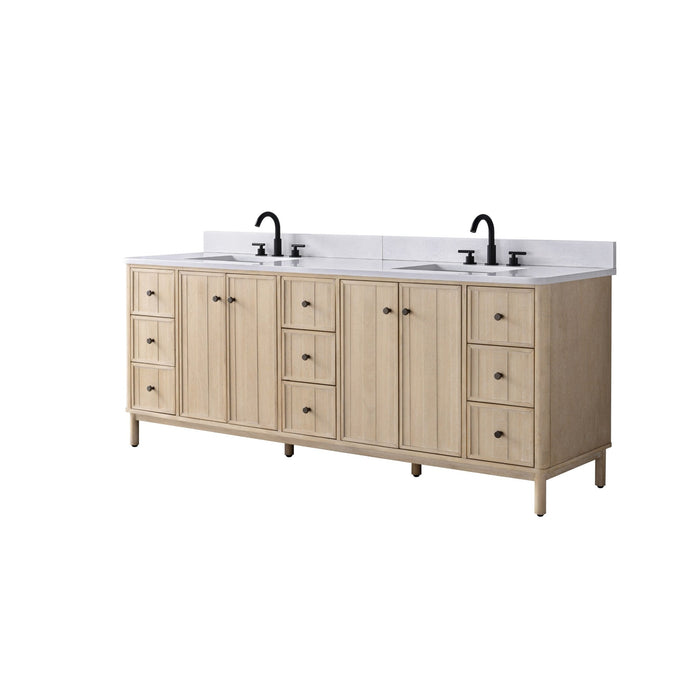 Vanity Art 84" Double Sink Freestanding Bathroom Vanity with Engineered Stone Top - HomeBeyond