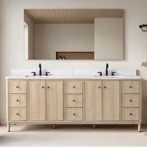 Vanity Art 84" Double Sink Freestanding Bathroom Vanity with Engineered Stone Top - HomeBeyond