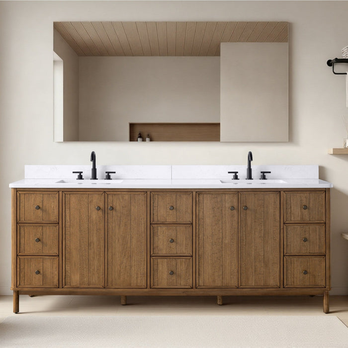 Vanity Art 84" Double Sink Freestanding Bathroom Vanity with Engineered Stone Top - HomeBeyond