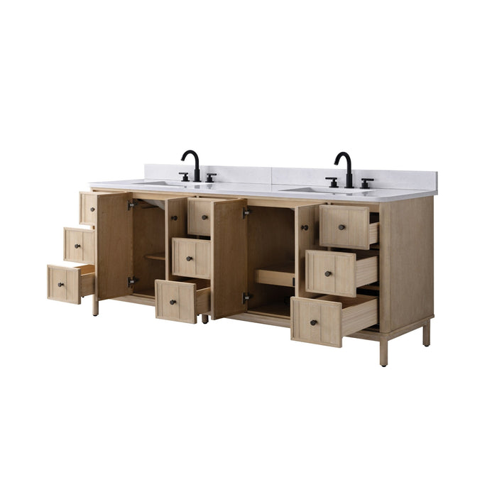 Vanity Art 84" Double Sink Freestanding Bathroom Vanity with Engineered Stone Top - HomeBeyond