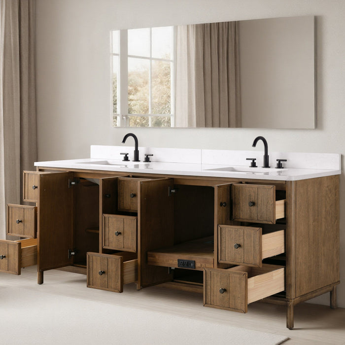 Vanity Art 84" Double Sink Freestanding Bathroom Vanity with Engineered Stone Top - HomeBeyond