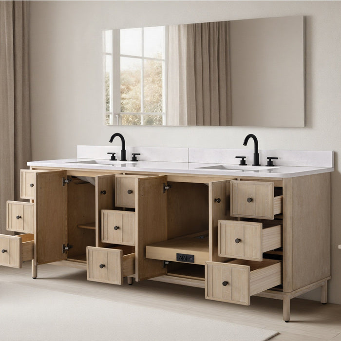 Vanity Art 84" Double Sink Freestanding Bathroom Vanity with Engineered Stone Top - HomeBeyond